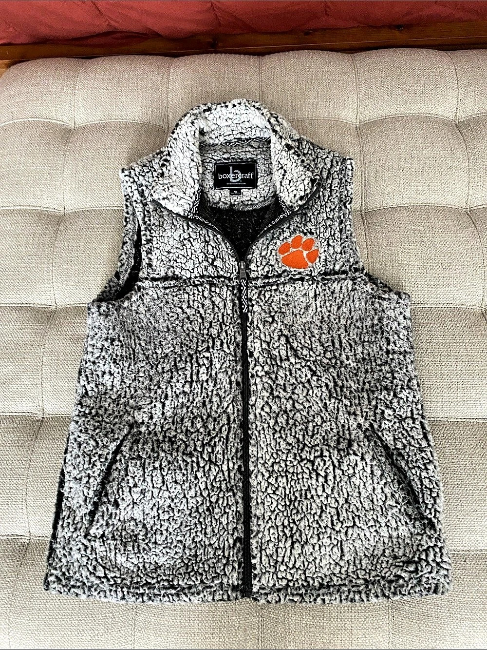 Boxercraft Clemson Tigers Sherpa Full-Zip Vest Gray & Black Medium